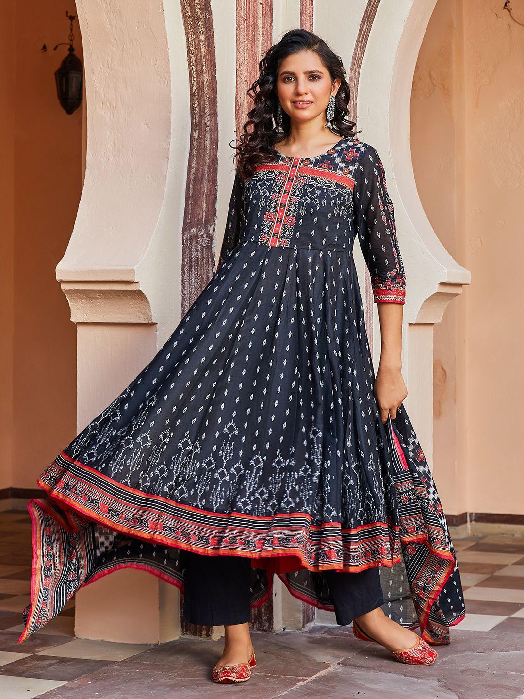 biba ethnic motifs printed empire kurta with palazzos & dupatta