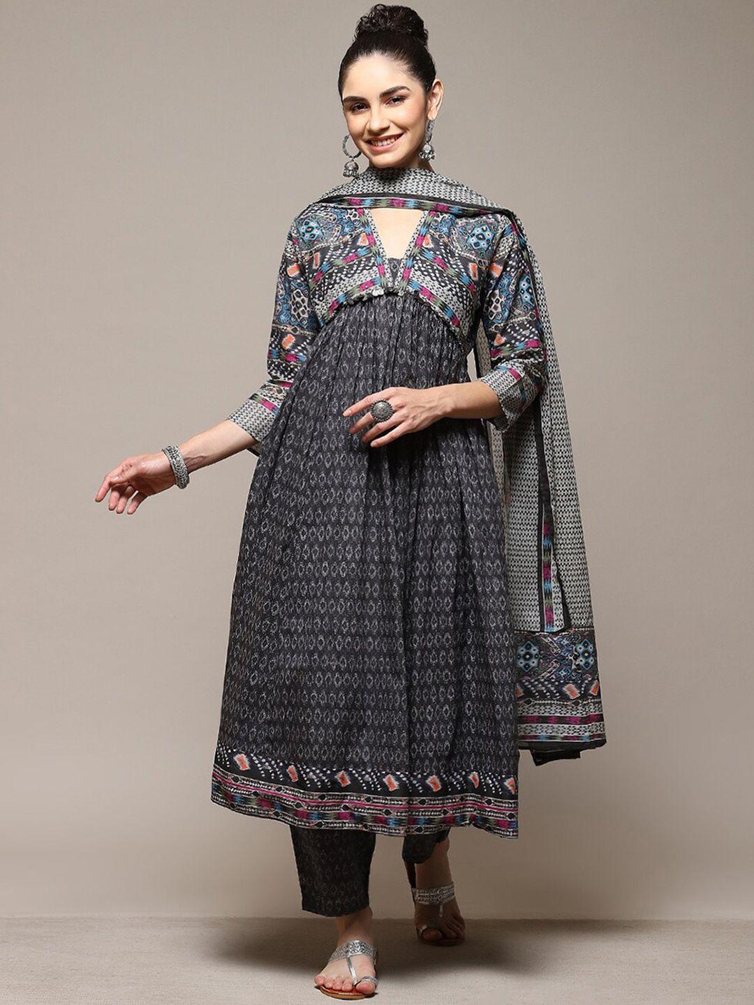 biba ethnic motifs printed empire kurta with salwar & dupatta