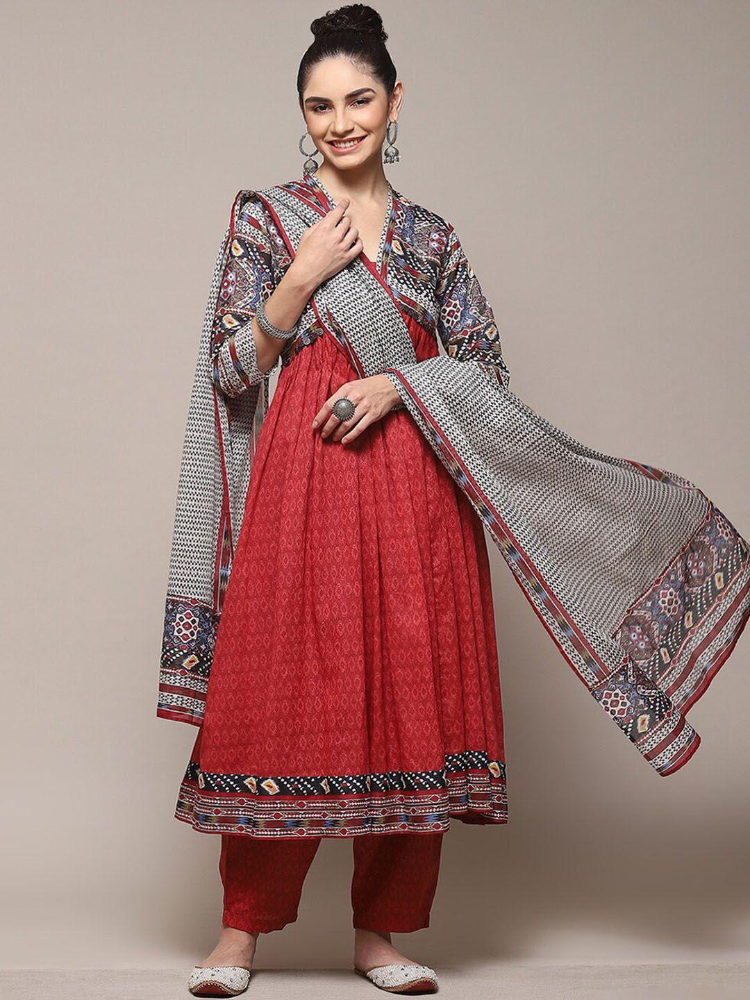 biba ethnic motifs printed empire kurta with salwar & dupatta