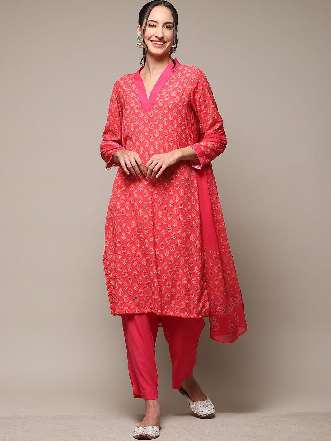 biba ethnic motifs printed regular kurta with trousers & dupatta