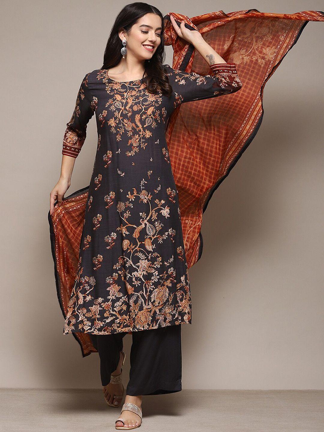 biba ethnic motifs printed regular pure cotton kurta with palazzos & dupatta