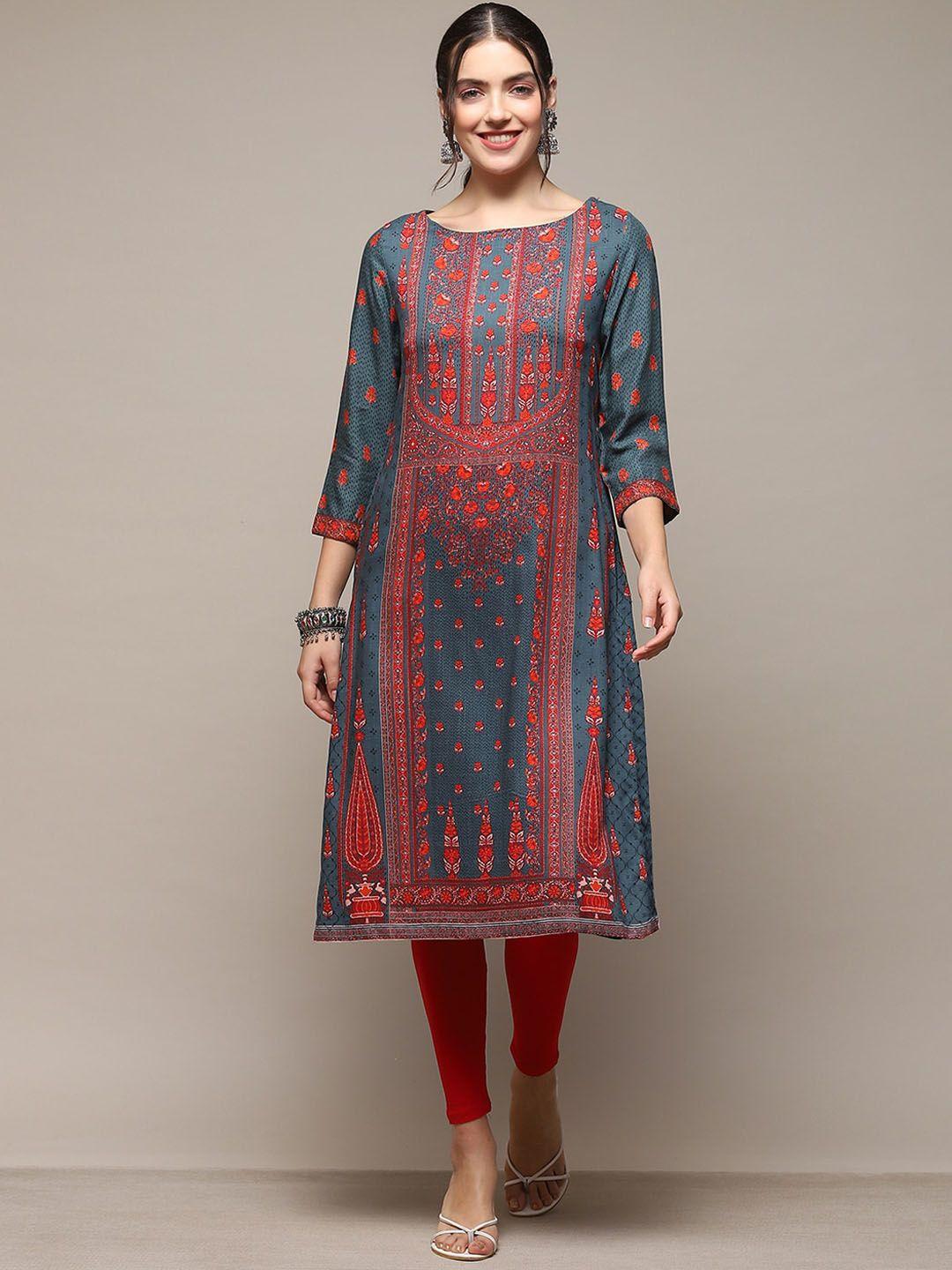 biba ethnic motifs printed round neck a-line kurta