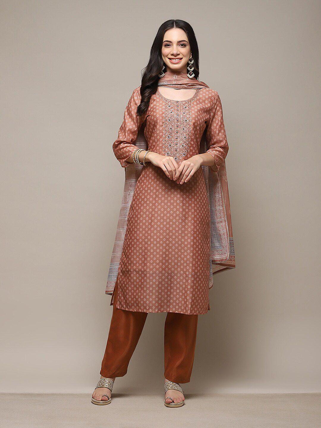 biba ethnic motifs printed sequinned dress material