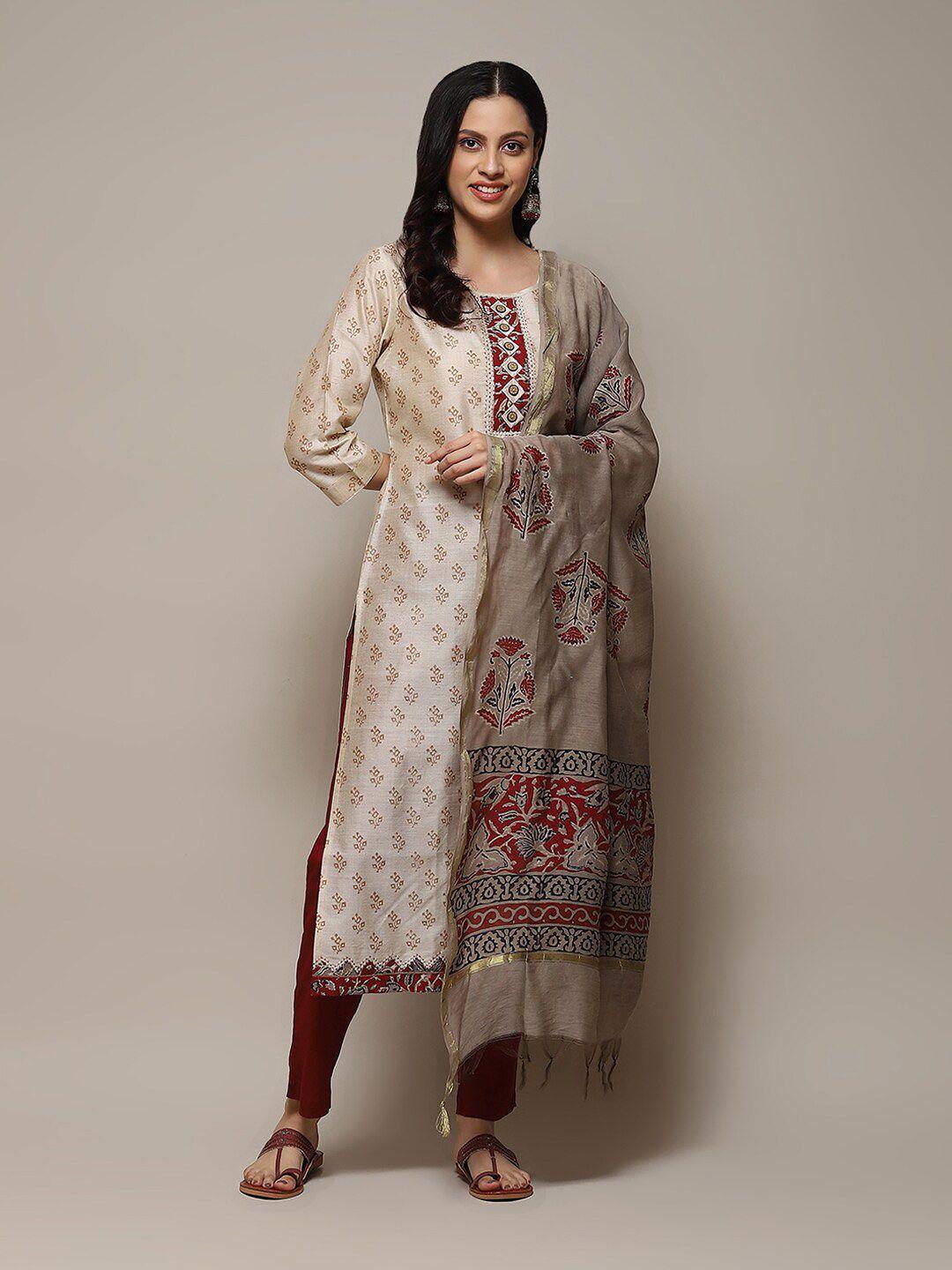 biba ethnic motifs printed unstitched dress material