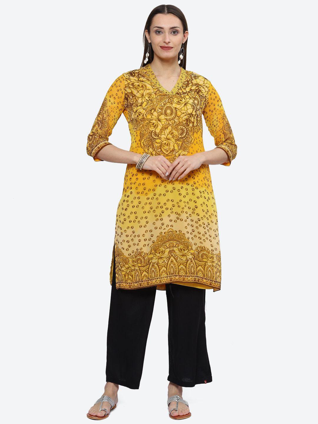 biba ethnic motifs printed v neck straight kurta