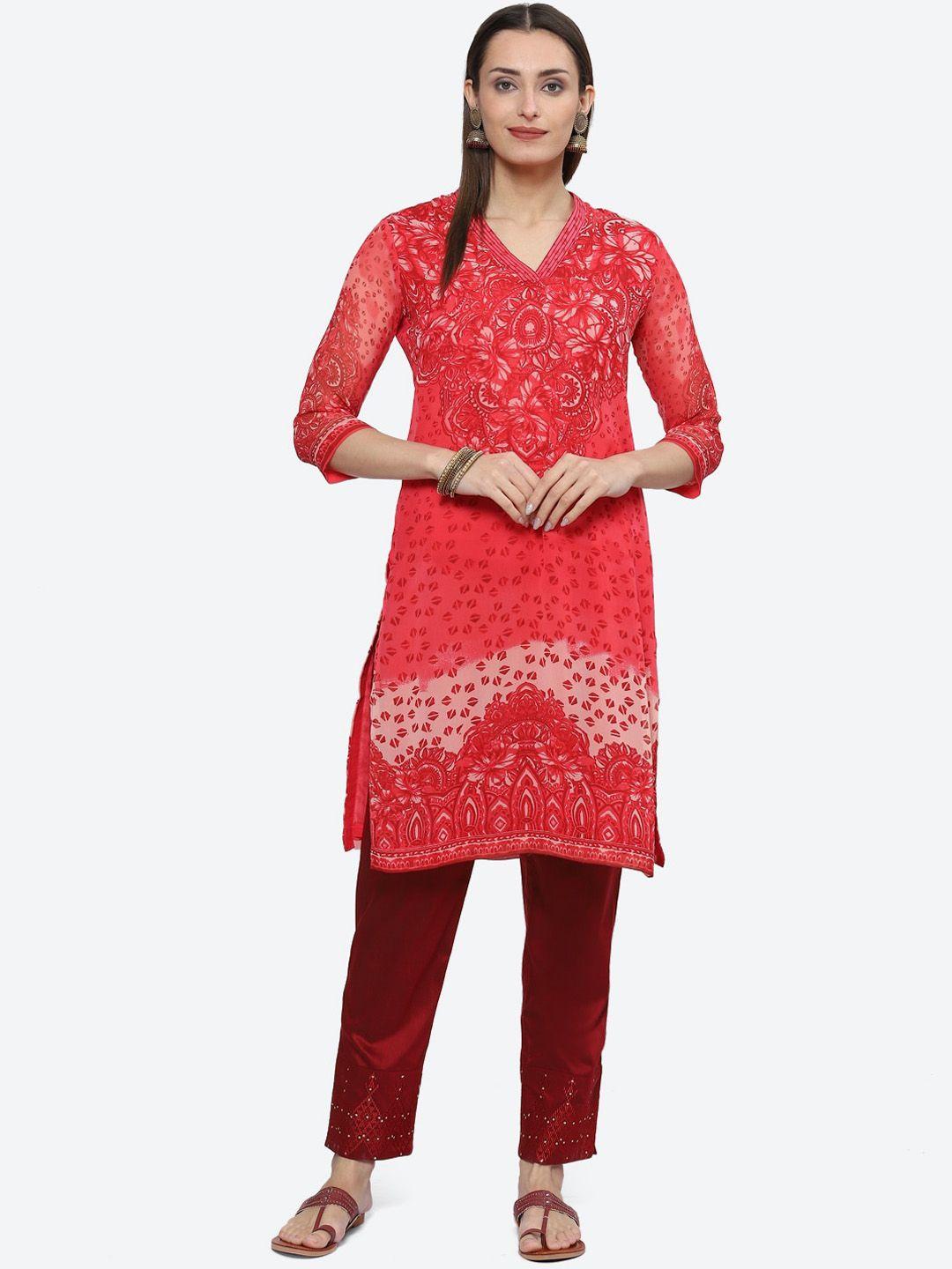 biba ethnic motifs printed v neck straight kurta