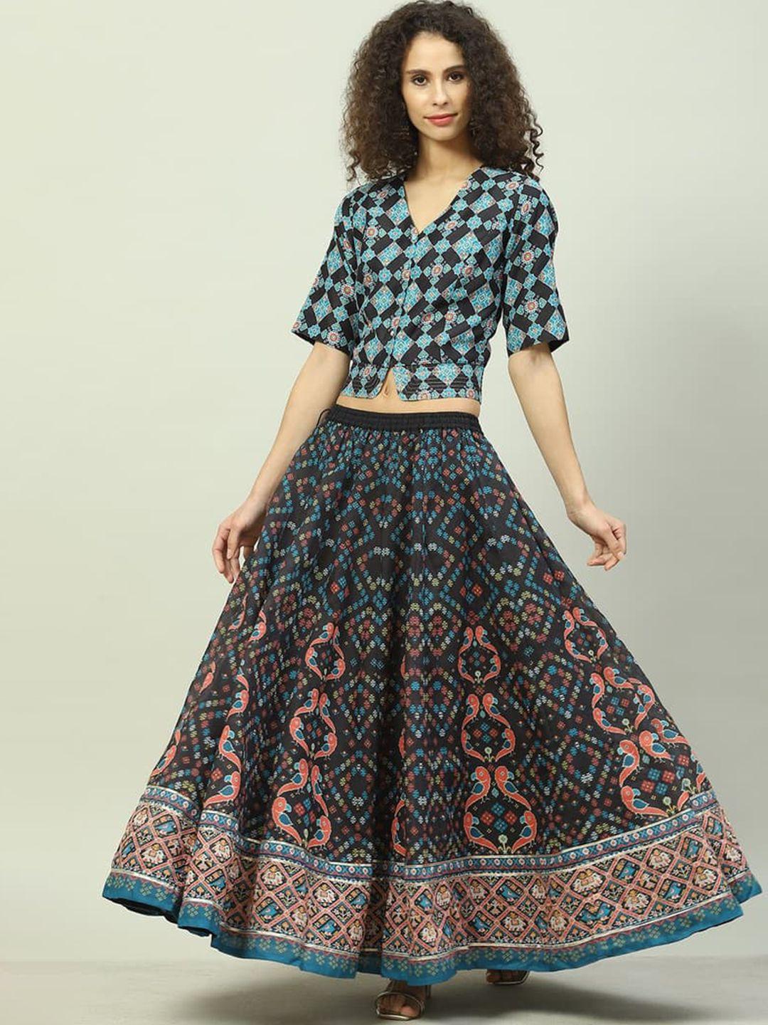 biba ethnic motifs printed v-neck top & skirt