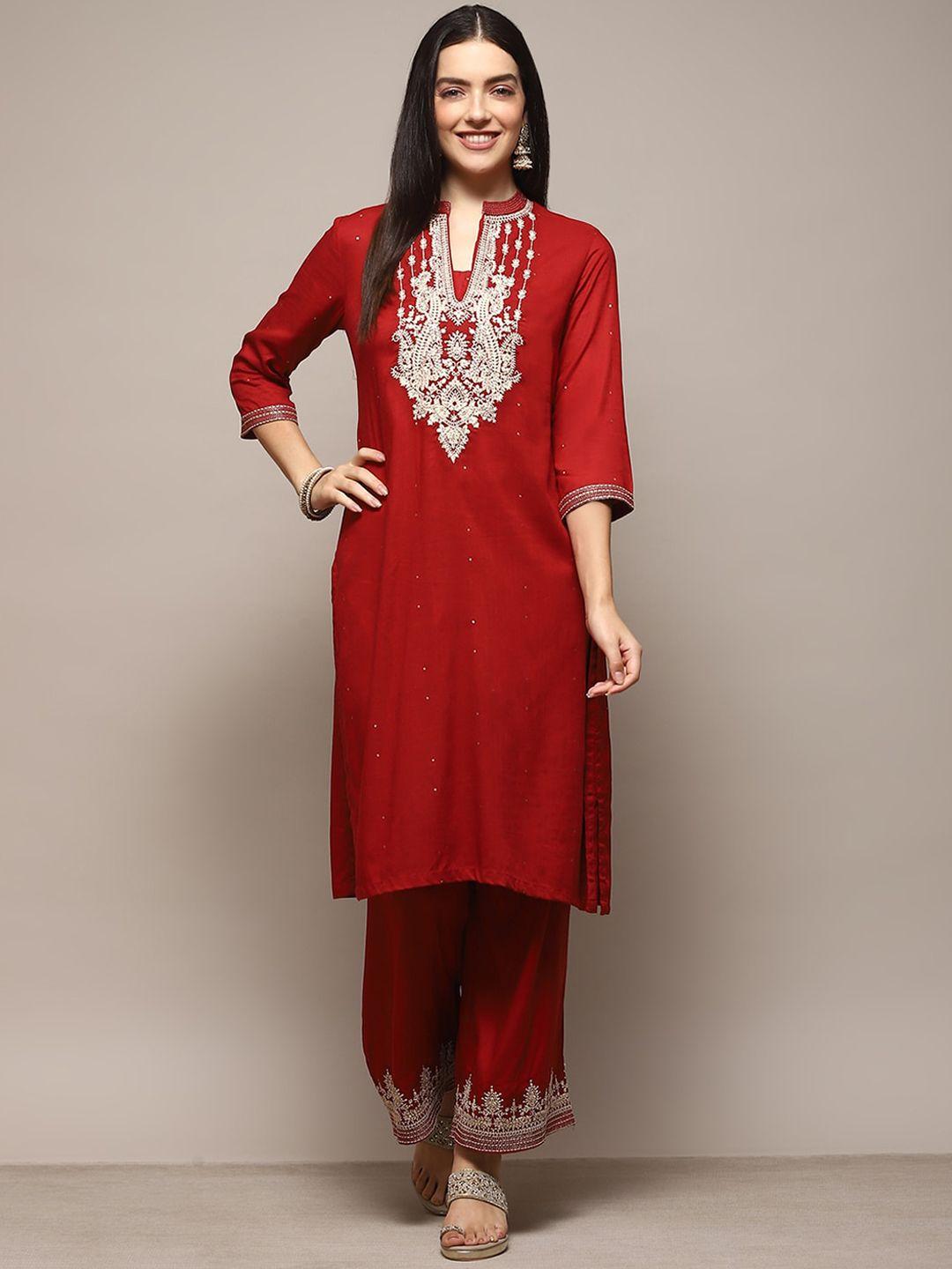 biba ethnic motifs yoke design straight kurta with palazzos