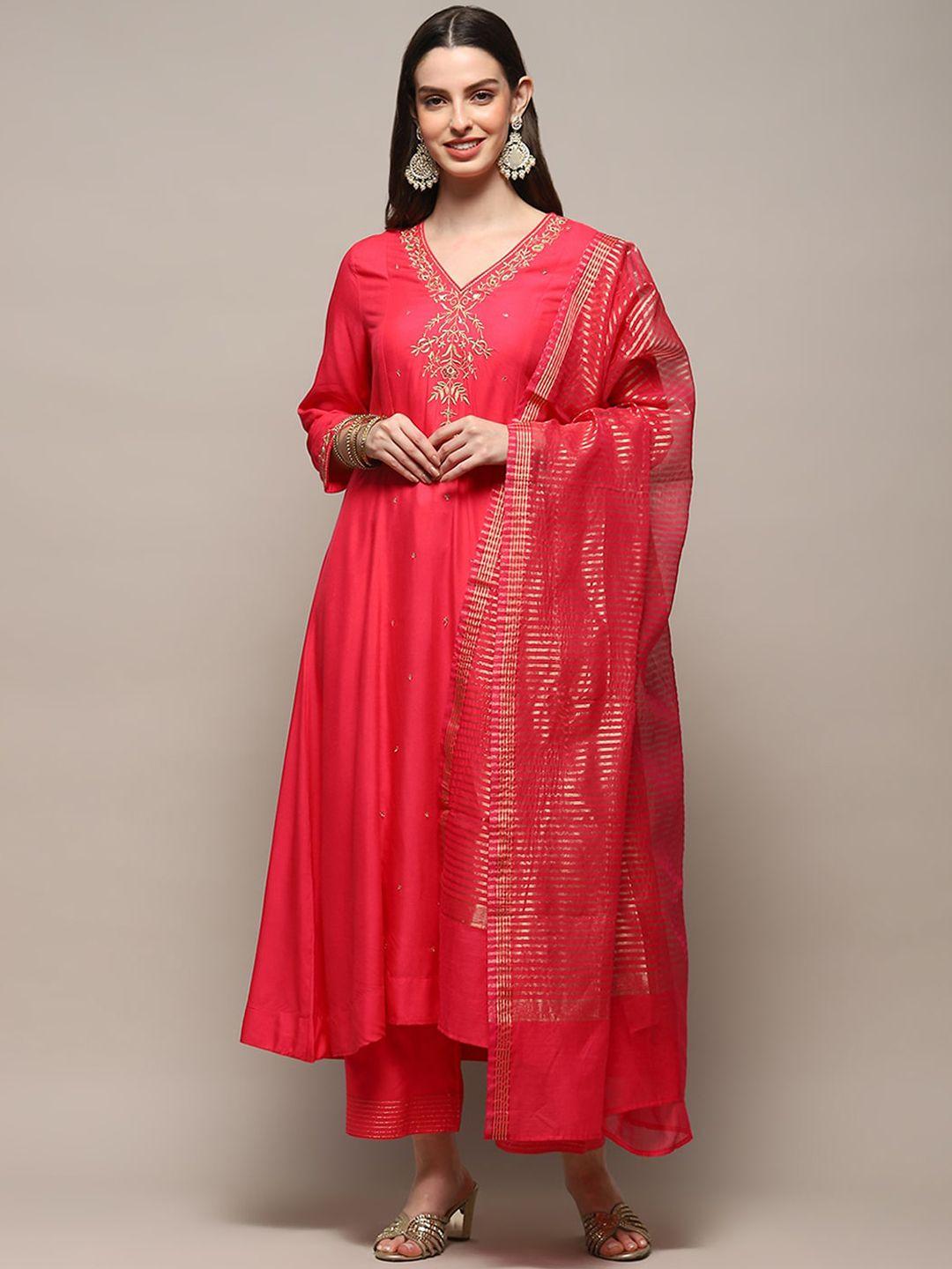 biba floral embroidered a-line kurta & palazzos with dupatta