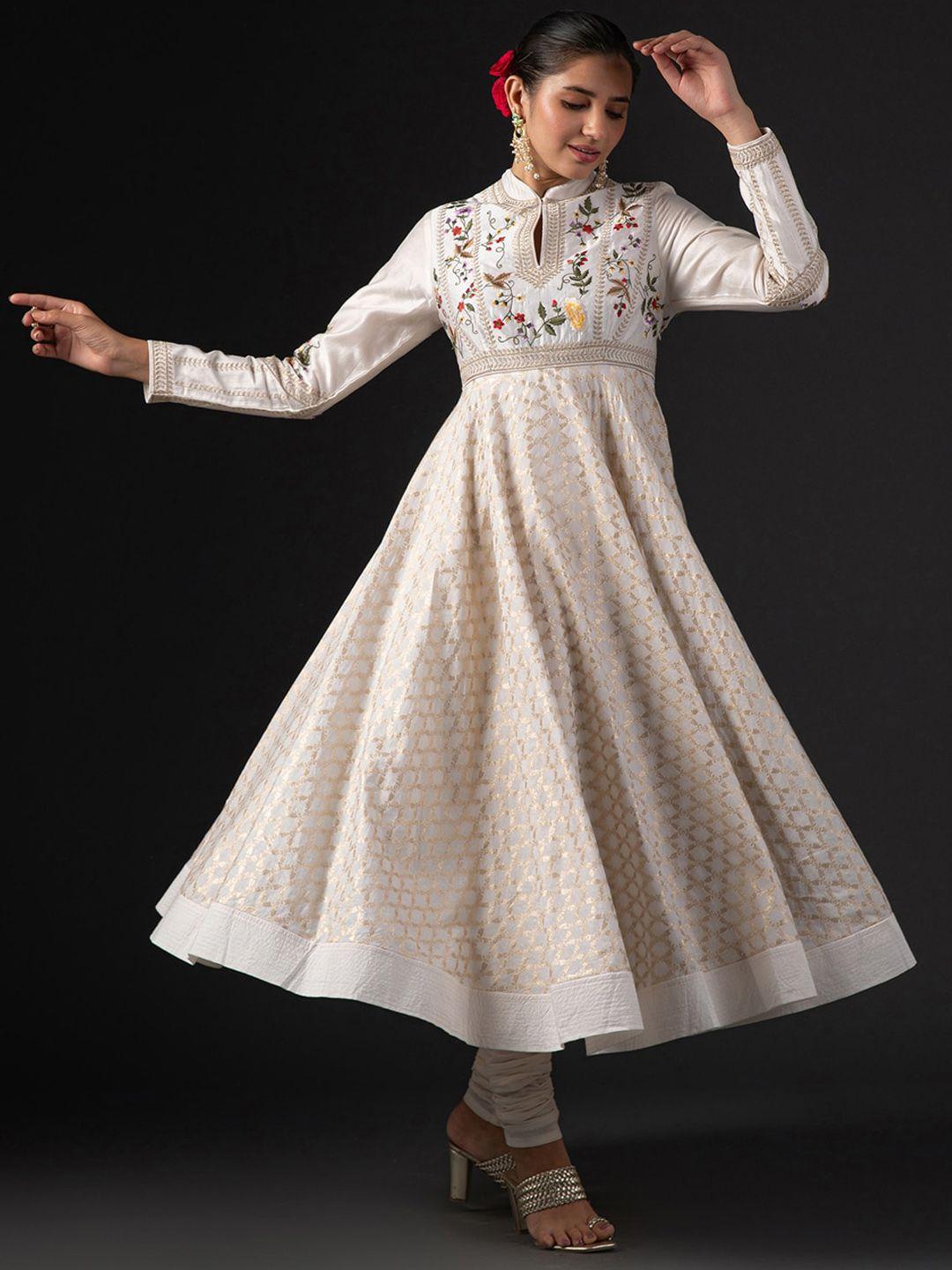 biba floral embroidered anarkali kurta with churidar & with dupatta