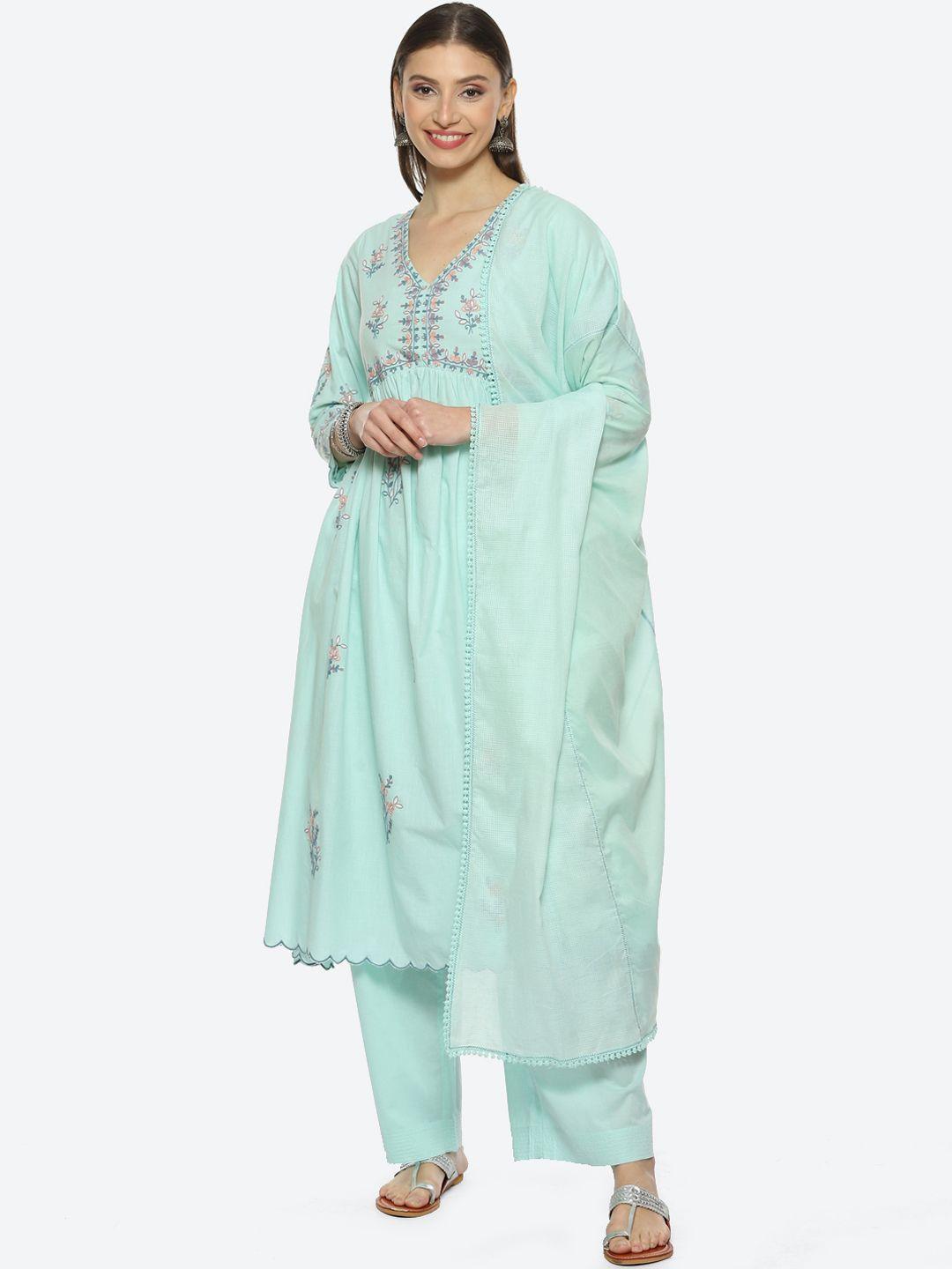 biba floral embroidered kurta with palazzos & with dupatta