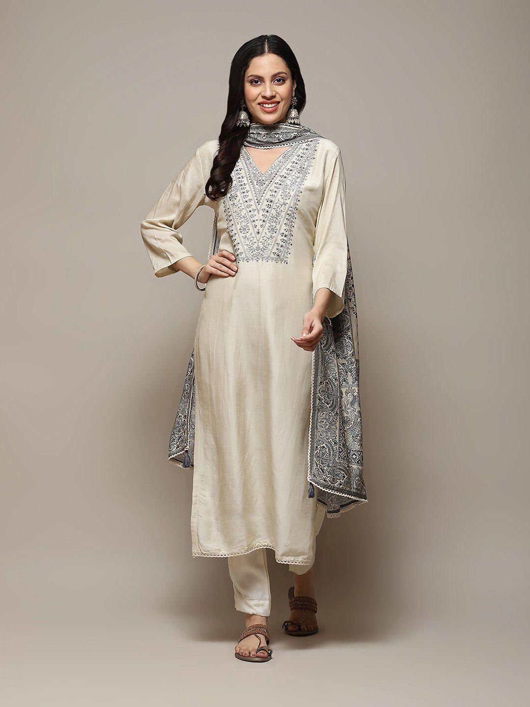 biba floral embroidered linen unstitched dress material