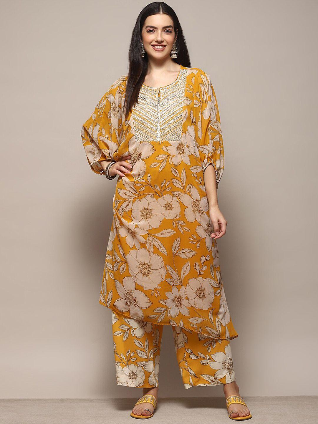 biba floral printed a-line kurta with palazzos