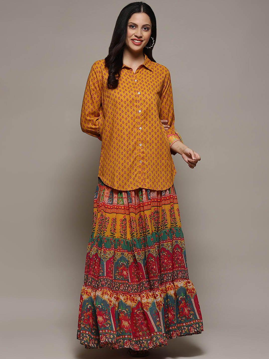 biba floral printed ethnic shirt with skirt