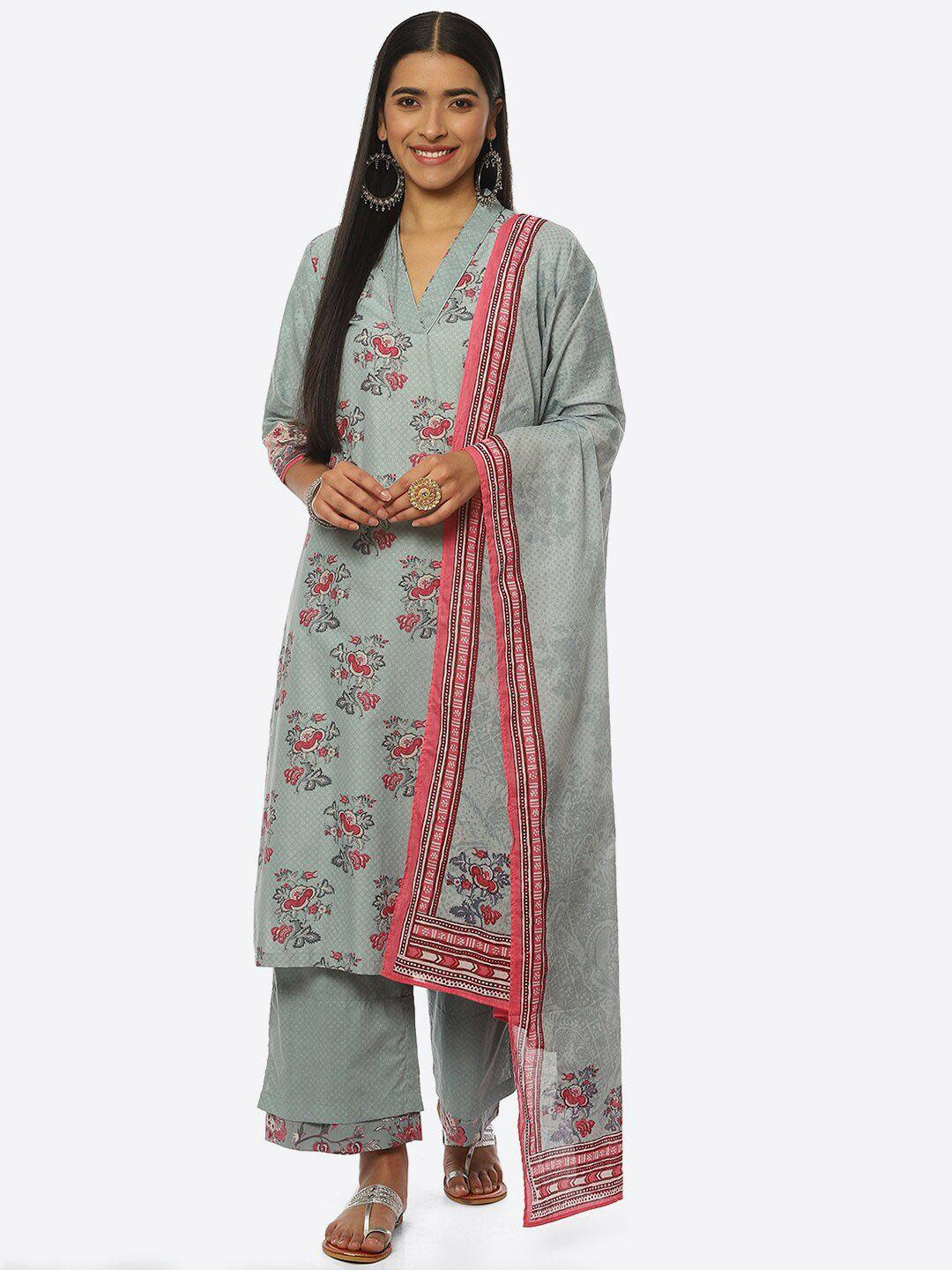 biba floral printed kurta with palazzos & dupatta