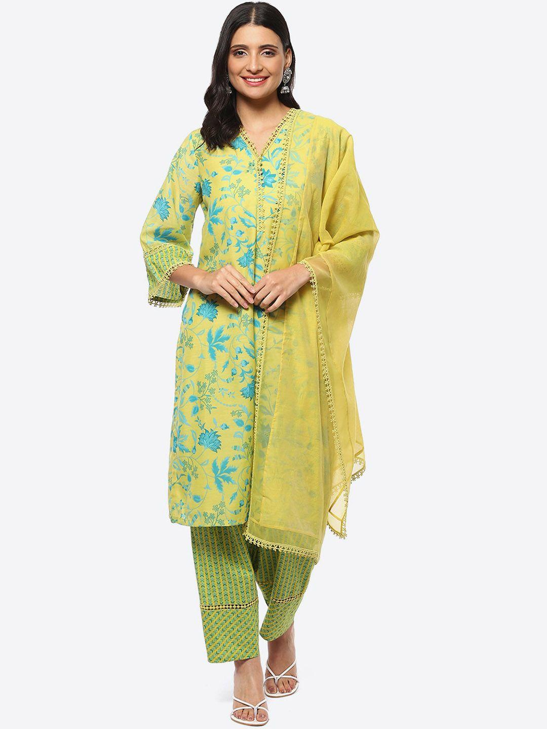 biba floral printed kurta with salwar & with dupatta