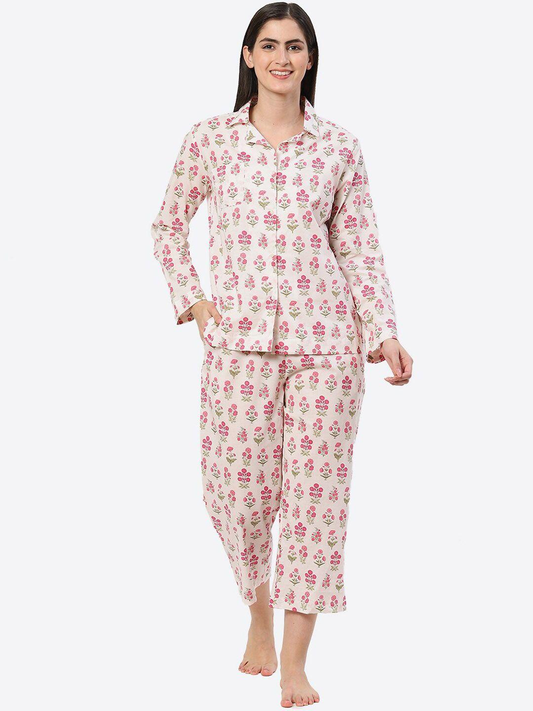 biba floral printed pure cotton night suit
