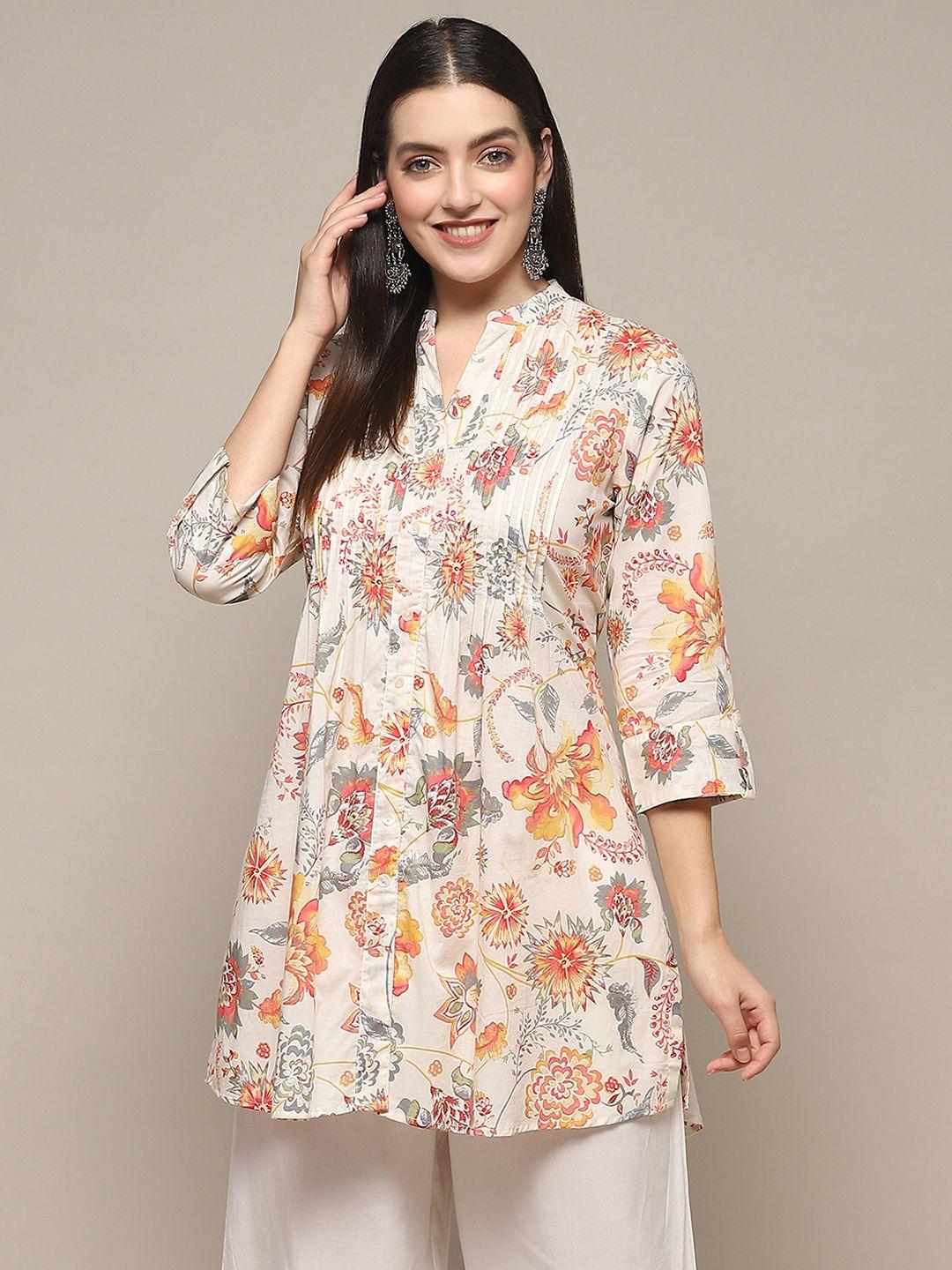 biba floral printed shirt collar pure cotton kurti