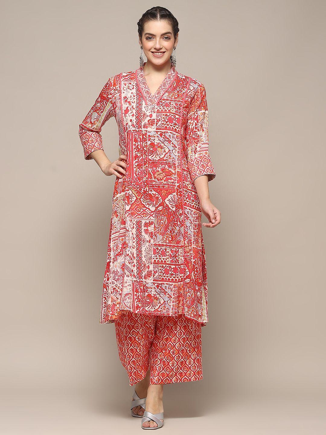 biba floral printed v neck regular kurta with palazzos