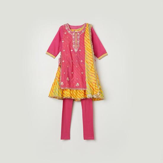 biba girls embroidered a-line kurta set