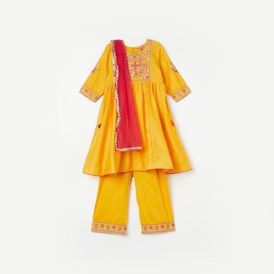 biba girls embroidered a-line kurta set