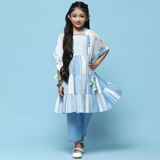 biba girls embroidered tiered a-line kurta set