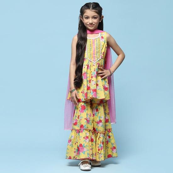 biba girls floral printed kurti set