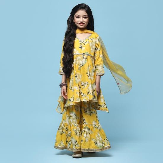 biba girls printed asymmetric kurta set