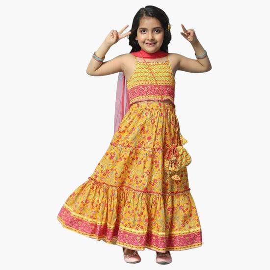 biba girls printed lehenga with choli and dupatta