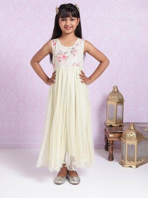 biba girls white floral print anarkali