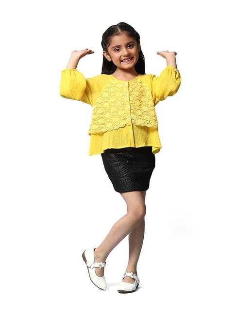 biba girls yellow cotton embroidered full sleeves top