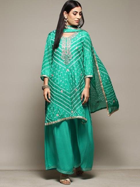 biba green embellished unstitched dress material
