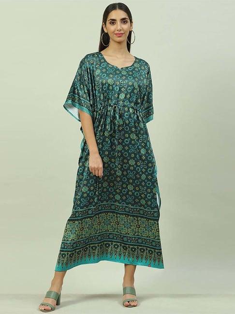 biba green printed a-line kaftan