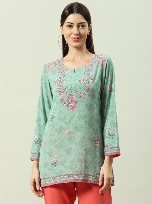 biba green printed a line short kurti