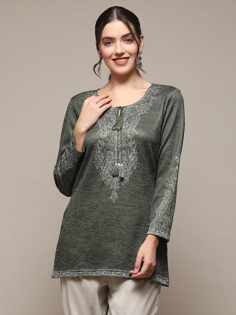 biba green printed a line short kurti