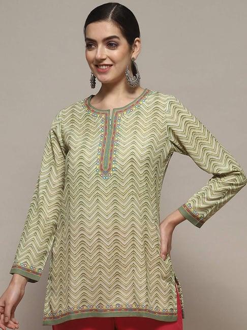 biba green printed a line short kurti