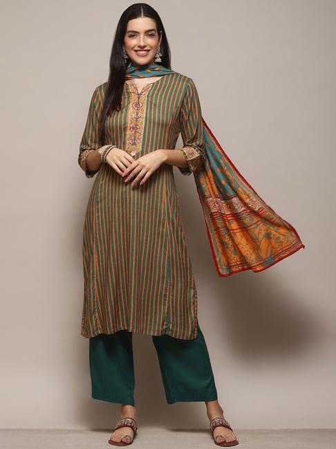 biba green printed kurta palazzo set with dupatta