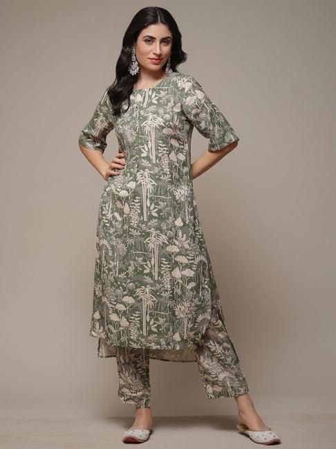 biba green printed kurta palazzo set