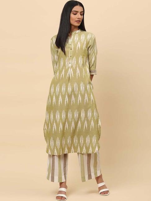 biba green printed kurta palazzo set