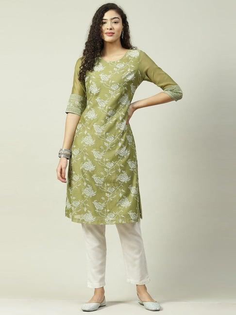 biba green printed straight kurta