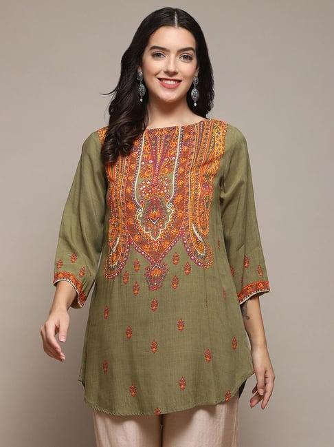 biba green printed straight kurti