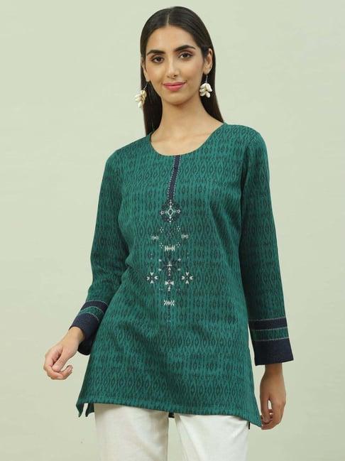 biba green printed straight kurti