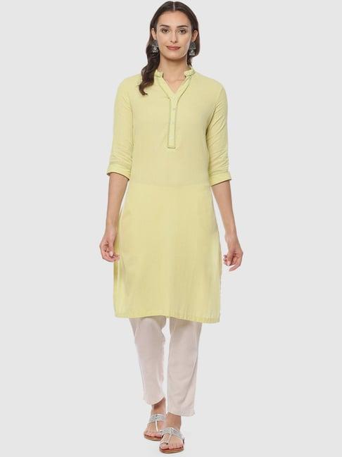 biba green regular fit straight kurta