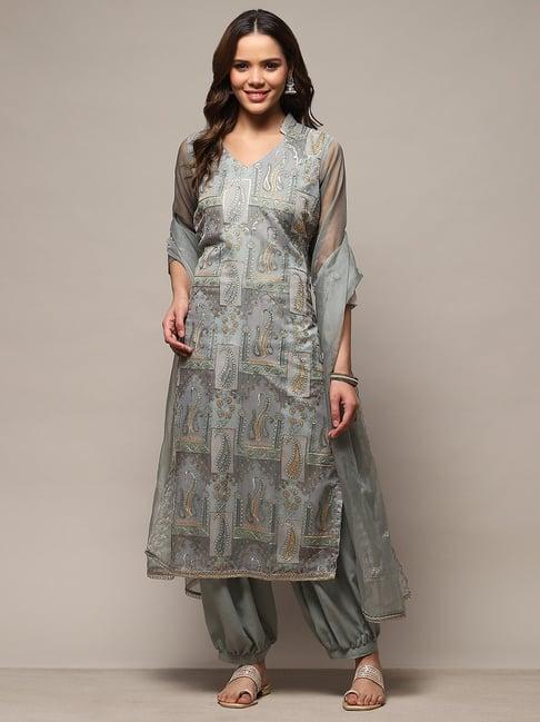 biba grey embellished unstitched dress material