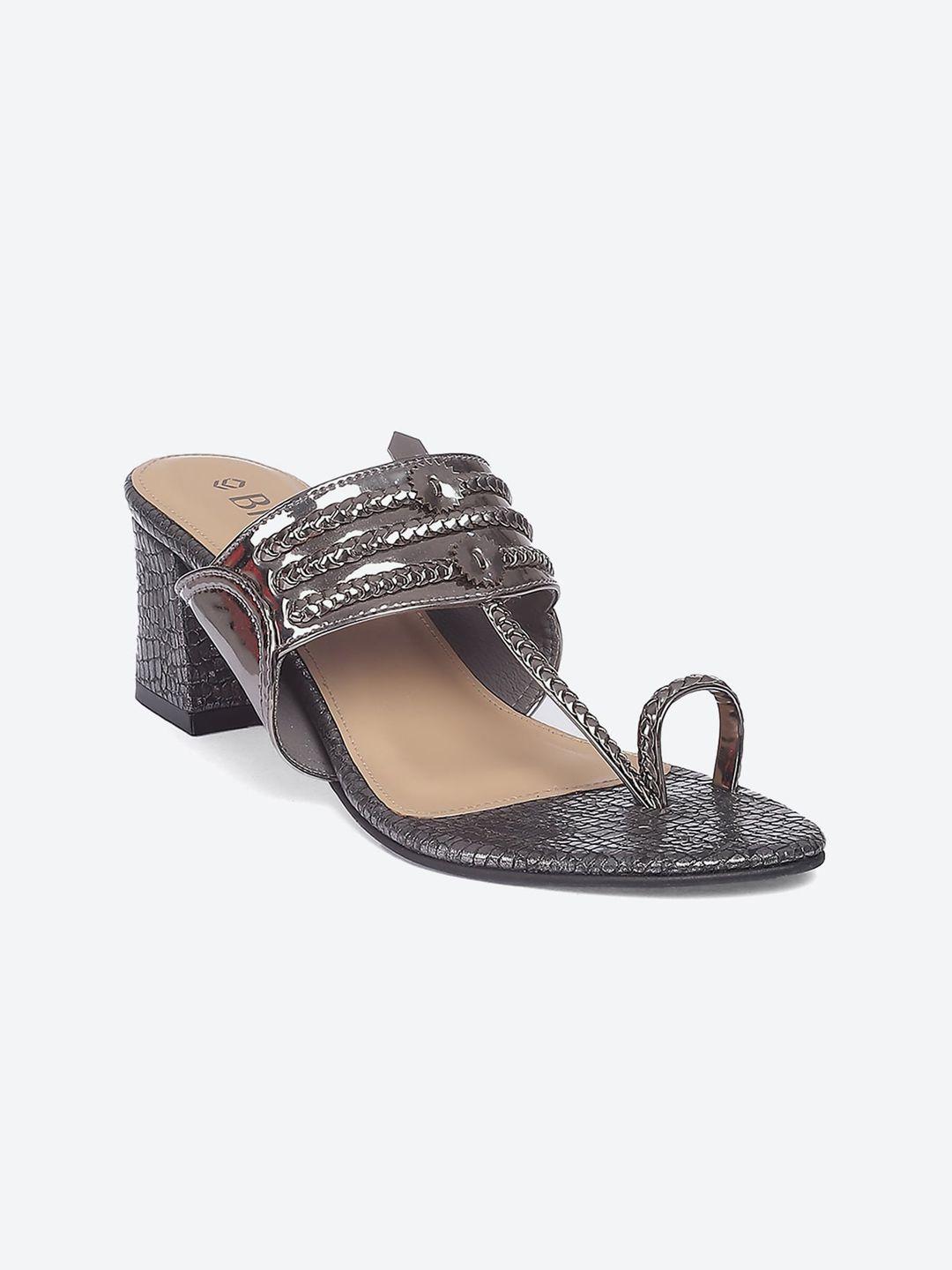 biba gunmetal-toned embellished ethnic block sandals