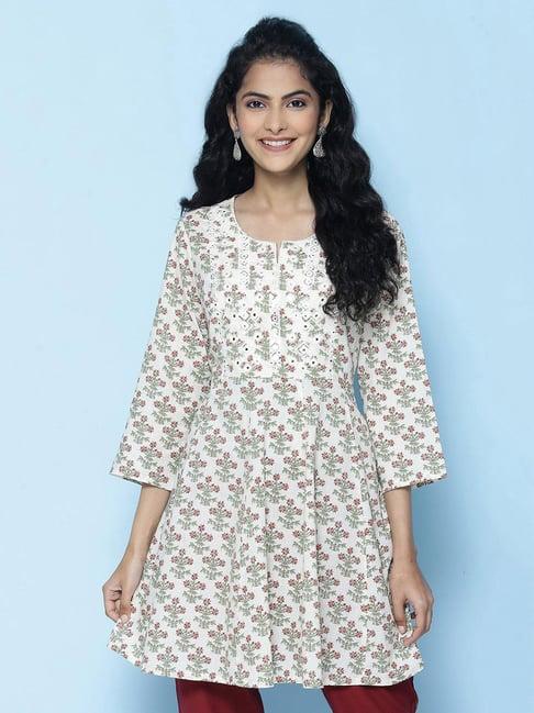 biba ivory printed fit & flare kurti