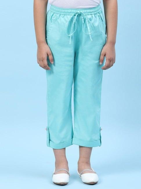 biba kids aqua blue cotton straight fit pants