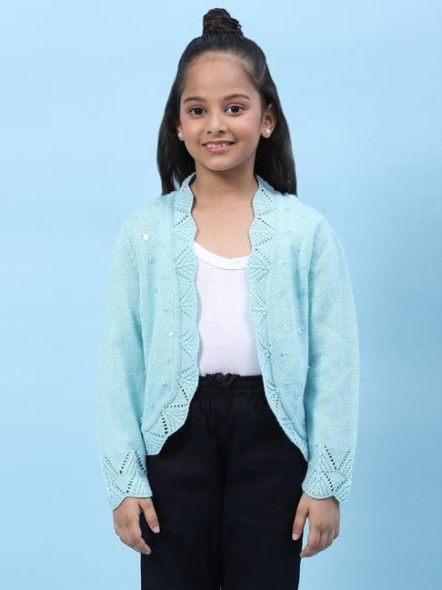 biba kids powder blue embellished full sleeves shrug