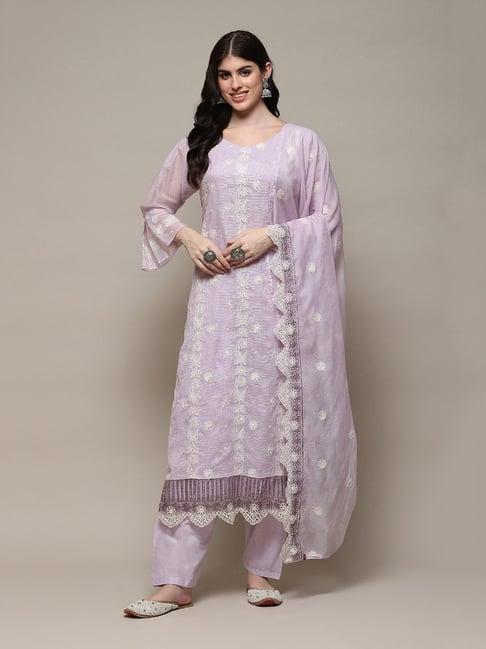 biba lavender cotton embroidered unstitched dress material