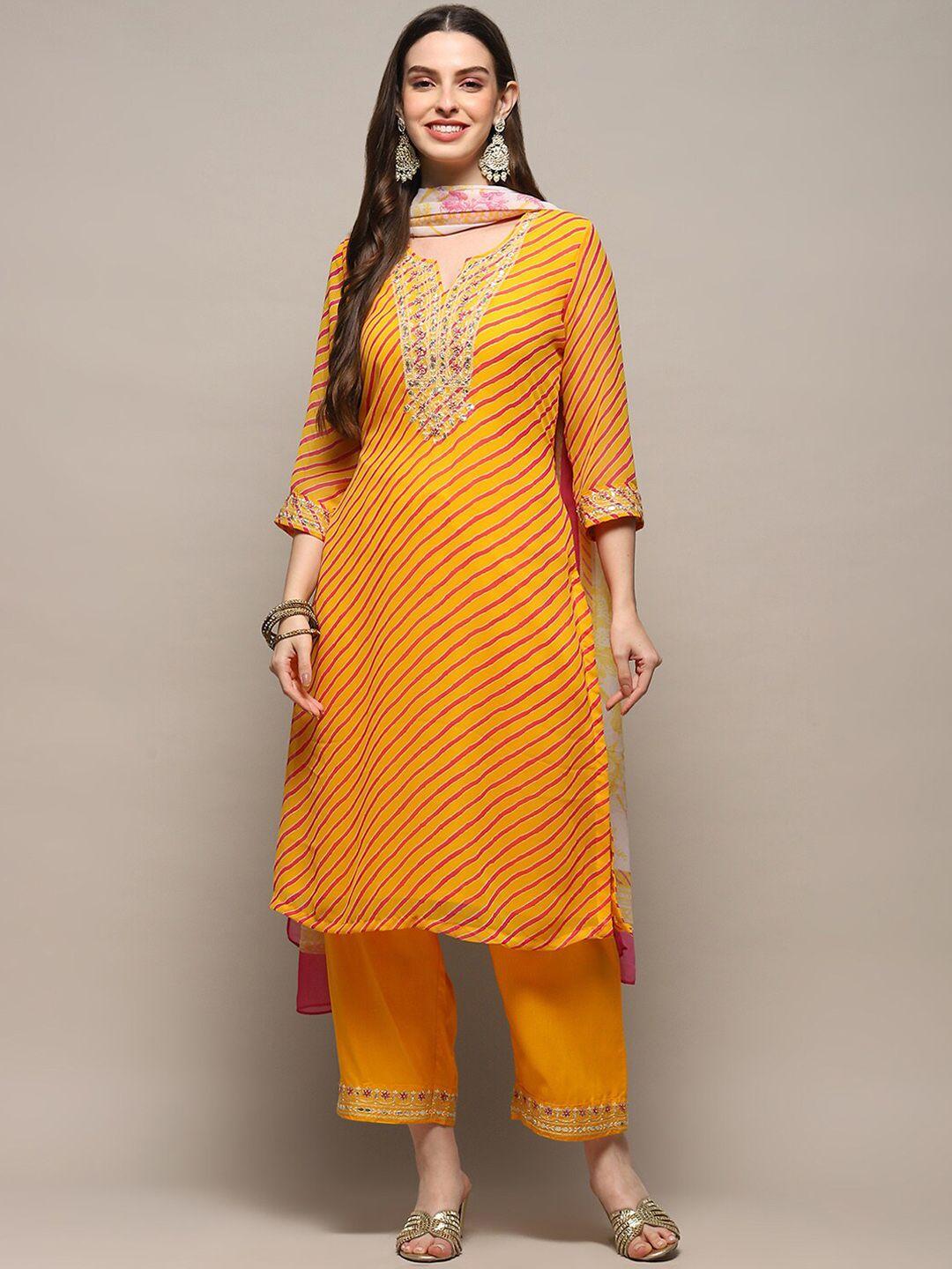 biba leheriya printed mirror work kurta with palazzos & dupatta